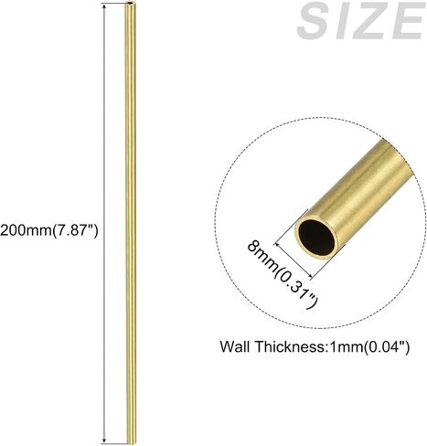 METALLIXITY Brass Tube(8mm OD x 1mm Wall T x 200mm L) 2Pcs, Straight Tubing - for Home Furnishing, Machinery, DIY Handicraft in Saudi Arabia