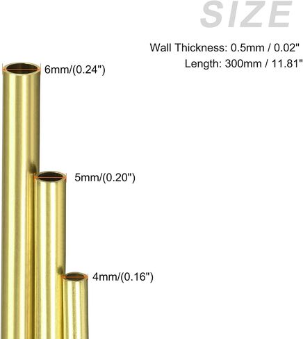 METALLIXITY Brass Tube (4mm 5mm 6mm OD x 0.5mm Wall T x 300mm L) 3Pcs in 1Pack, Straight Tubing - for Home Furnishing, Machinery, DIY Handicraft in Saudi Arabia