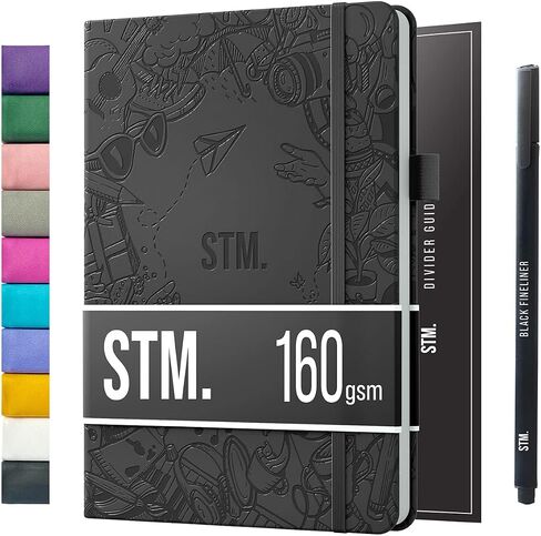 Scribbles That Matter A5 Dotted Journal Notebook + Free Pen! Your Bullet Dotted Journal Vegan Hard Cover 160gsm Dotted Notebook Bleedproof thick paper with 150 Pages for Work (5.75 x 8.5), Charcoal in Saudi Arabia