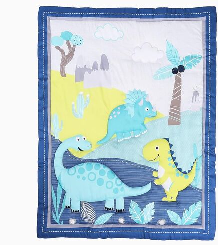 Jupeollon Dinosaur Toddler Bedding Set 4Piece Soft Toddler Sheet Set for Boys Girls Include Comforter, Flat Sheet, Fitted Sheet, Pillowcase, Blue White in Kuwait