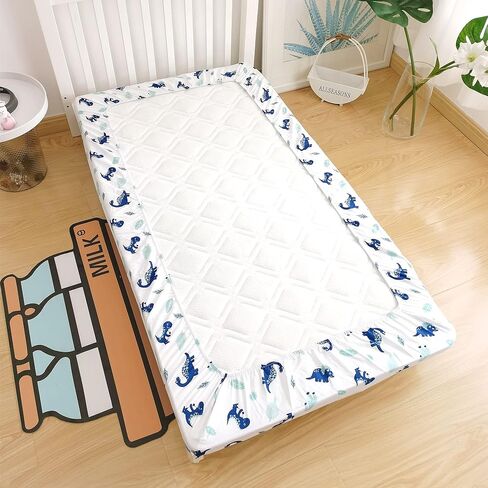 Jupeollon Dinosaur Toddler Bedding Set 4Piece Soft Toddler Sheet Set for Boys Girls Include Comforter, Flat Sheet, Fitted Sheet, Pillowcase, Blue White in Kuwait