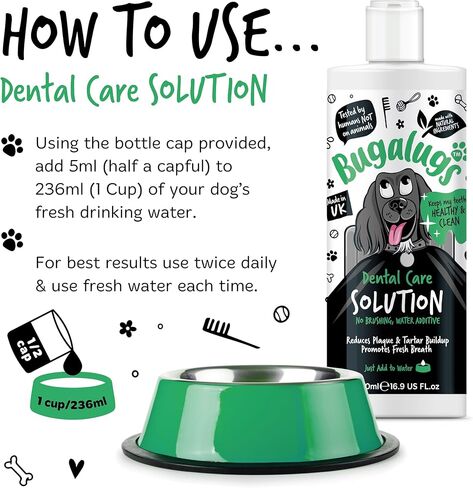 معطر أنفاس الكلاب من بوغالوغ، إضافات مائية للعناية بالأسنان. أسنان نظيفة ولثة صحية ونفس منعش - مزيل طبيعي للوحة الكلاب ومزيل الجير للأسنان. لا حاجة للتنظيف بالفرشاة (16.9 أونصة من الماء المضاف) in Kuwait