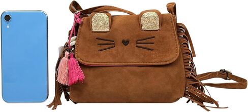 Cute Cat Tassel Crossbody Purse for Women Girls Solid Brown Fringe Crossbody Shoulder Bag with Strap Tassel Messenger bag in Kuwait