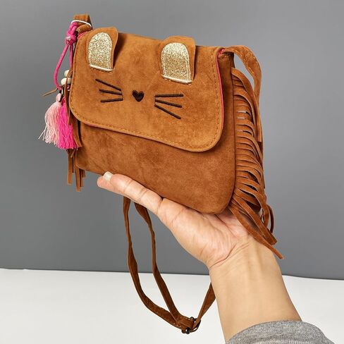 Cute Cat Tassel Crossbody Purse for Women Girls Solid Brown Fringe Crossbody Shoulder Bag with Strap Tassel Messenger bag in Kuwait