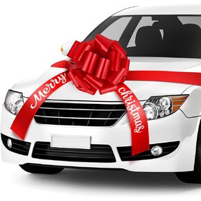 20 Inches Merry Christmas Car Bow Large Sweet Christmas Car Pull Bow Gift Wrapping Bow with 20 Feet Car Ribbon Weather Resistant for Christmas Party Car Decorations (Silver) in Saudi Arabia