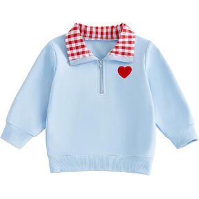 Toddler Boy Girl Valentines Day Outfit Heart Embroidery Sweatshirt Lapel Neck Pullover Shirt Top Kids Spring Clothes in Saudi Arabia