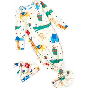 PATPAT Baby Sleeper Gown with Hat for Newborn, Knotted Baby Gown with Fold-Over Mittens for Infant Girl Boy Home Coming Gift in Kuwait