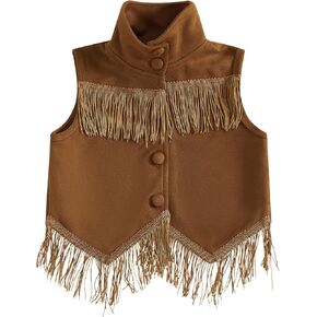 سترة Lefyira للأطفال الصغار سترة غربية للفتيات الصغيرات سترة راعية البقر بأزرار سفلية صدرية بدون أكمام وياقة واقفة وسترة ملابس خارجية in Kuwait