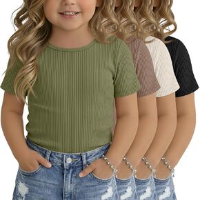 Oakgarden 4 Pack Toddler Girls' Shirts | 90% Cotton, Ribbed, Short Sleeve, Basic Tops, Baby Girl, Crew Neck, Casual, Cute, Summer Tees in Saudi Arabia