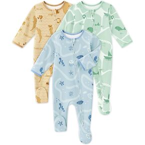 مجموعة من 3 بيجامات قطنية للأطفال حديثي الولادة من عمر 0-3 و3-6 و6-9 أشهر للأولاد والبنات ملابس النوم واللعب فوتي بيجامات in Kuwait