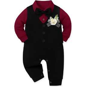 Baby Boy Suit Gentleman Clothes Wedding Outfits Formal Jumpsuit Long Sleeve Romper+Vest 0-24M in Saudi Arabia