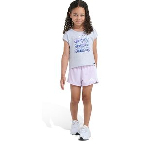 adidas Kids Back Pleated Tee Mesh Shorts Set (Toddler/Little Kid) in Kuwait