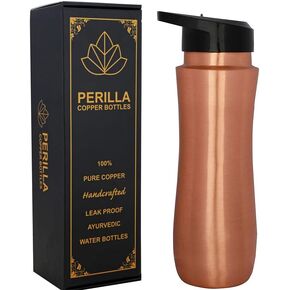 Perilla Home 100% Pure Copper Bottle For Drinking - With Sipper & Lid 23.66 Oz - Ayurvedic Water Bottle Multipurpose Bottle for Gym, Travelling, Outdoors, Indoors Leak Proof (Gray) in Kuwait