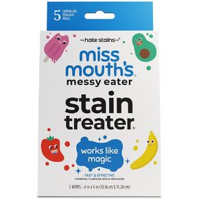 مناديل مبللة لمعالجة البقع من Miss Mouth's Messy Eater - 25 عبوة مزيلة للبقع - أساسيات حديثي الولادة والأطفال - لا يوجد طعام للتنظيف الجاف، شحوم، غسيل القهوة، ملابس داخلية، قماش in Kuwait