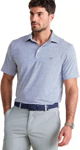vineyard vines Heathered Winstead Sankaty Performance Polo, White Cap/Yacht Blue, S in Saudi Arabia