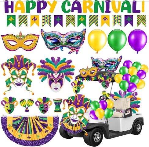 5-23 Pcs Christmas Golf Cart Decoration Kit Lime Green Red Xmas Parade Supplies Candy Cane Elf Santa Car Tinsel Garland Decor for Winter Holiday Party Tree Decoration in Saudi Arabia