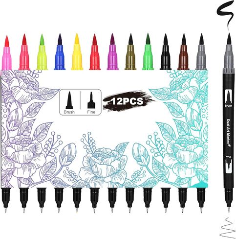 12 Pack Black Drawing Pens Felt Tip Brush Pen Fineliner Ink Pens Dual Tip Brushes Fineliners Pen Waterproof Calligraphy Marker for Art Drawing Watercolor Sketching Anime Beginners Scrapbooking in Saudi Arabia