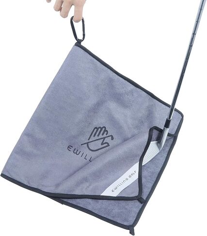 2-in-1 Wet & Dry Golf Towel, 14x14 Inches Microfiber Double Twist Pile, Double-Layered Thickened Durable with Carabiner Clip, Unisex Golf Gift for Men and Women (Grey) in Saudi Arabia