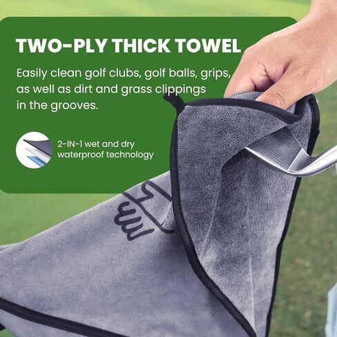 2-in-1 Wet & Dry Golf Towel, 14x14 Inches Microfiber Double Twist Pile, Double-Layered Thickened Durable with Carabiner Clip, Unisex Golf Gift for Men and Women (Grey) in Saudi Arabia