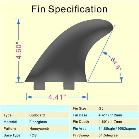 G5 Fiberglass Surfboard Fin Carbion Fiber لتعزيز التحكم والاستقرار - متوافق مع FCS Green M5 Smoke Dark in Saudi Arabia