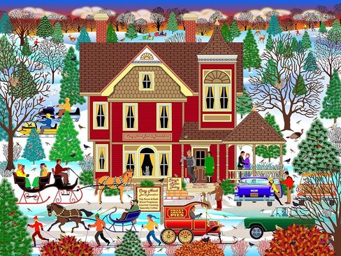 Springbok Festive Christmas Village 500 Piece Piece for البالغين- مشهد قرية عيد الميلاد الحنين إلى الماضي in Kuwait