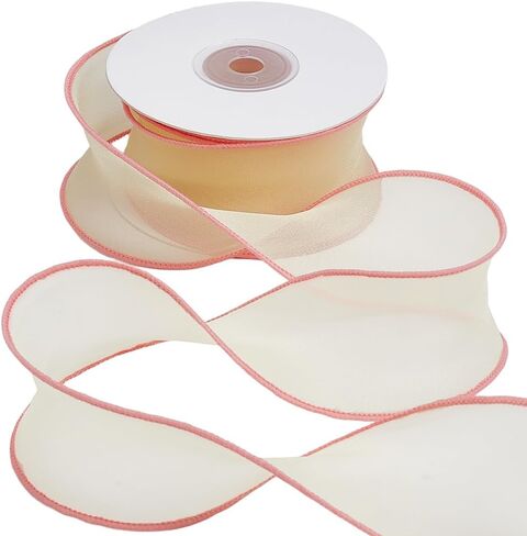 About 2 Inch Pink Sheer Wired Ribbon Organza Chiffon Ribbon Pastel Candy Color Transparent Silk Ribbons Bulk with Spool for Gift Wrapping Craft Christmas Wedding Invitations Decor Supplies in Saudi Arabia