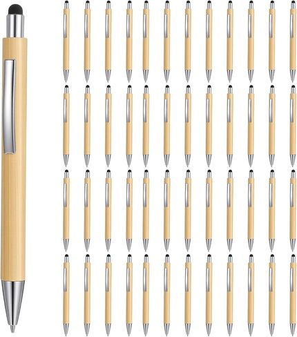 50Pcs Bamboo Pens, Bulk Wooden Pens, Engraving Wooden Ballpoint, Wood Natural Engraving Retractable Pen for Women Men Office Teacher Volunteer in Saudi Arabia