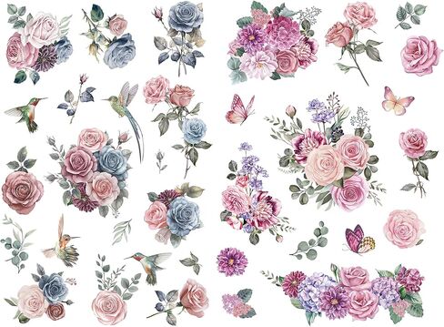 Joeyan Rose Bouquets Rub On Transfers for Furniture and Crafts, 2 Large Watercolor Flowers Design Sheets 12''x18'', DIY Home Decal on Wood Glass Metal Canvas Porcelain Paper Plastic, Purple Dream in Saudi Arabia