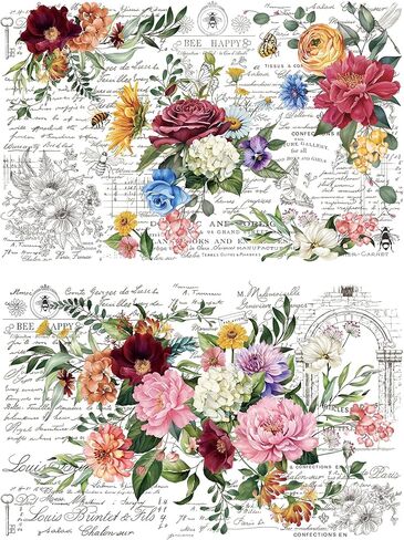 Joeyan Rose Bouquets Rub On Transfers for Furniture and Crafts, 2 Large Watercolor Flowers Design Sheets 12''x18'', DIY Home Decal on Wood Glass Metal Canvas Porcelain Paper Plastic, Purple Dream in Saudi Arabia