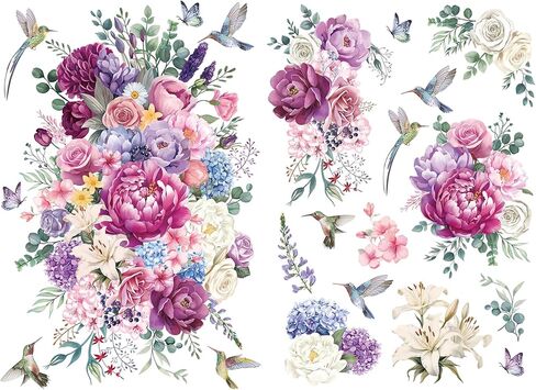 Joeyan Rose Bouquets Rub On Transfers for Furniture and Crafts, 2 Large Watercolor Flowers Design Sheets 12''x18'', DIY Home Decal on Wood Glass Metal Canvas Porcelain Paper Plastic, Purple Dream in Saudi Arabia