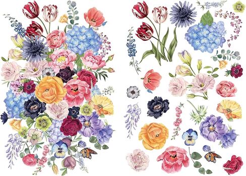 Joeyan Rose Bouquets Rub On Transfers for Furniture and Crafts, 2 Large Watercolor Flowers Design Sheets 12''x18'', DIY Home Decal on Wood Glass Metal Canvas Porcelain Paper Plastic, Purple Dream in Saudi Arabia