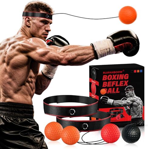 Boxing Reflex Ball Headband Set - 4-Pack Reflex Balls with 2 Adjustable Headbands for Boxing & MMA, Perfect for Improving Reaction Speed, Timing, Accuracy, Focus and Hand-Eye Coordination in Kuwait