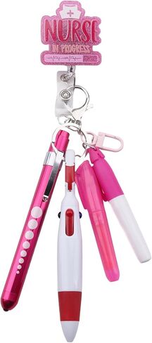 Student Nurse Pen Set Badge Reel Holder Accessories Clip, Retractable Mini Nursing Pen & Light Tool Set， Highlighter pens and highlighter pens（Purple） in Kuwait