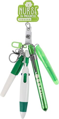 Student Nurse Pen Set Badge Reel Holder Accessories Clip, Retractable Mini Nursing Pen & Light Tool Set， Highlighter pens and highlighter pens（Purple） in Kuwait