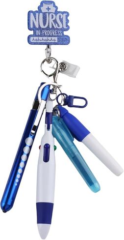 Student Nurse Pen Set Badge Reel Holder Accessories Clip, Retractable Mini Nursing Pen & Light Tool Set， Highlighter pens and highlighter pens（Purple） in Kuwait