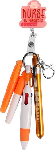 Student Nurse Pen Set Badge Reel Holder Accessories Clip, Retractable Mini Nursing Pen & Light Tool Set， Highlighter pens and highlighter pens（Purple） in Kuwait