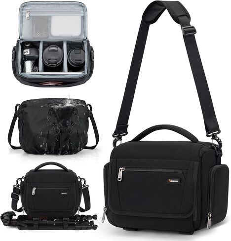 RAINSMORE Waterproof Camera Bag with Tripod Holder for Canon, Sony, Nikon, and Fujifilm – Small Sling Camera Case for Photographers, Grey in Saudi Arabia