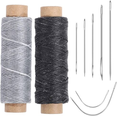 110 Yards Waxed Thread with 7 Pcs Hand Sewing Needles, Thread and Needles Kit for Home Sewing Upholstery Canvas Bags Carpet Sofa Repair and Sewing(Black Gray) in Saudi Arabia