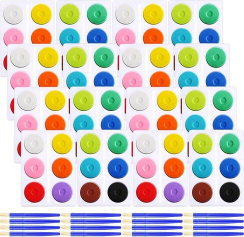 Nuanchu 144 Pcs Tempera Paint Cakes with Tray 12 Colors 2.24 x 0.71 Inch Painting Cakes with Paintbrush Paints Blocks Art Supplies for Art sessions Drawing Artists Beginners 12 Set in Saudi Arabia