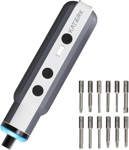 Katerk Electric Screwdriver Cordless - 4V Capsule Screwdriver with 12 Steel Bits & Magnetic Storage, 3 Torque Settings, 1500mAh & LED Light- Portable Repair Tool Kit for Furniture Assembly DIY (White) in Saudi Arabia