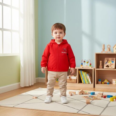 Boys Hooded Jacket Fashionable Lightweight Spider Print Fall Outfits Long Sleeve Zip Up Coat 4-8T in Saudi Arabia