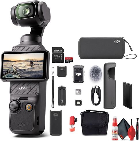 مجموعة DJI Osmo Pocket 3 Creator Combo، تثبيت ثلاثي المحاور بدقة 4K/120 إطارًا في الثانية، كاميرا تسجيل فيديو محمولة مع ميكروفون بشاشة تعمل باللمس 2 (CP.OS.00000302.01) + P-Bank + بطاقة ذاكرة 64 جيجابايت + حقيبة كاميرا + المزيد in Kuwait