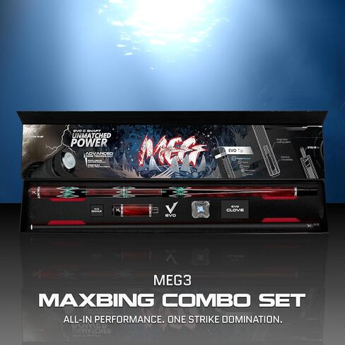 EVO MEG Maxbing Edition Pool Cue Stick Combo, Low Deflection Professional Pool Stick 12.5mm Tip, Billiard Cue Stick for Adults with 5/16-18 Joint, Carbon Composite Butt, Wrapless Design in Saudi Arabia