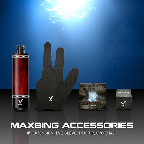 EVO MEG Maxbing Edition Pool Cue Stick Combo, Low Deflection Professional Pool Stick 12.5mm Tip, Billiard Cue Stick for Adults with 5/16-18 Joint, Carbon Composite Butt, Wrapless Design in Saudi Arabia