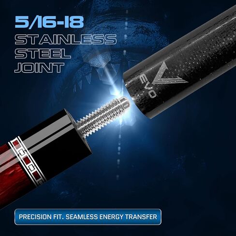 EVO MEG Maxbing Edition Pool Cue Stick Combo, Low Deflection Professional Pool Stick 12.5mm Tip, Billiard Cue Stick for Adults with 5/16-18 Joint, Carbon Composite Butt, Wrapless Design in Saudi Arabia