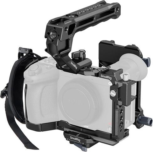 SMALLRIG Camera Cage Kit for Sony FX2, HawkLock Quick Release Cage with Top Handle, Wrist Strap and Cable Clamp for HDMI,Built in NATO Rail/QR Plate for Arca, Compatible with Original XLR Handle in Kuwait