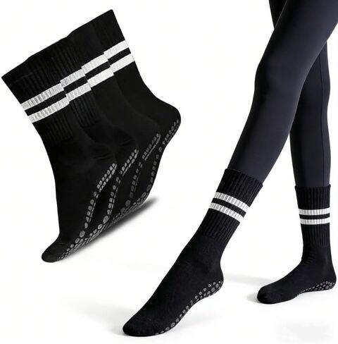 2 Pairs Pilates Grippy Socks for Women Yoga Non Slip Long Socks in Saudi Arabia