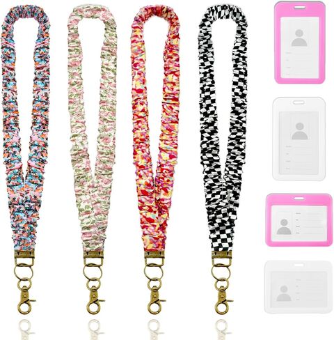 3 Pcs Scrunchie Lanyard Teacher, Stretchy Lanyard with Swivel Clips,1 Floral Print and 1 Black and 1 White in Saudi Arabia