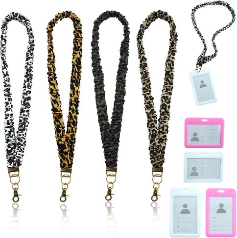3 Pcs Scrunchie Lanyard Teacher, Stretchy Lanyard with Swivel Clips,1 Floral Print and 1 Black and 1 White in Saudi Arabia