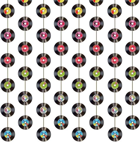 Cindeer 8 Pieces Rock and Roll Party Decorations Retro Record Carlands Vintage Ornered Streamer Banners معلقة على زخارف الخمسينيات من القرن الماضي. in Saudi Arabia